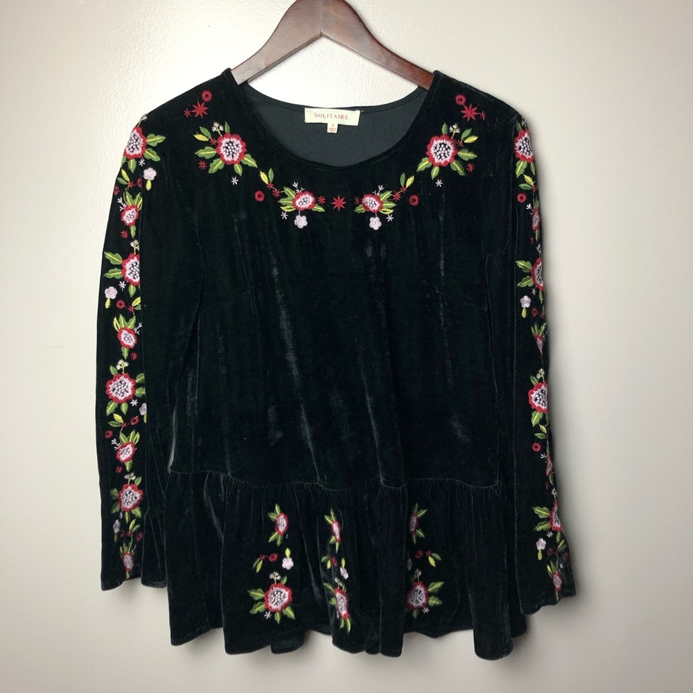 Solitaire Floral Embroidered Crushed Velvet Shirt